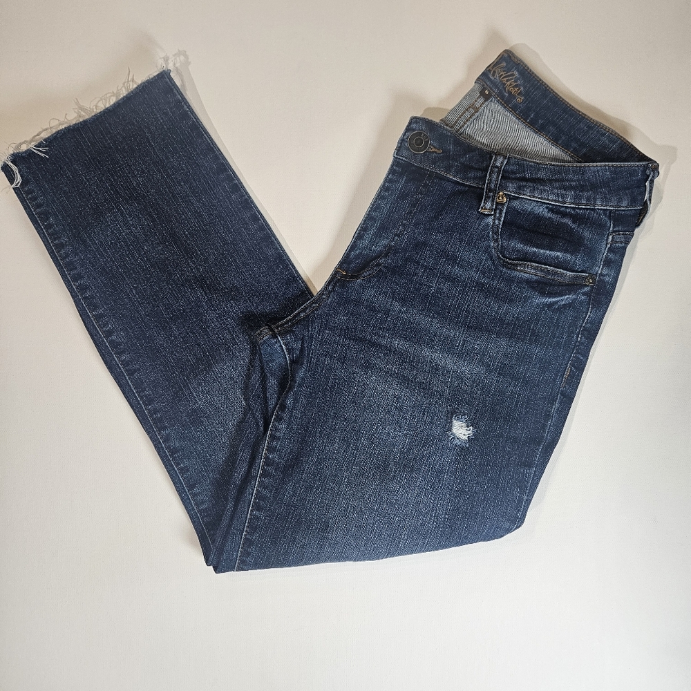 Kut From The Kloth Jeans Womens 6 Katy Boyfriend Distressed Cutoff Hem Straight